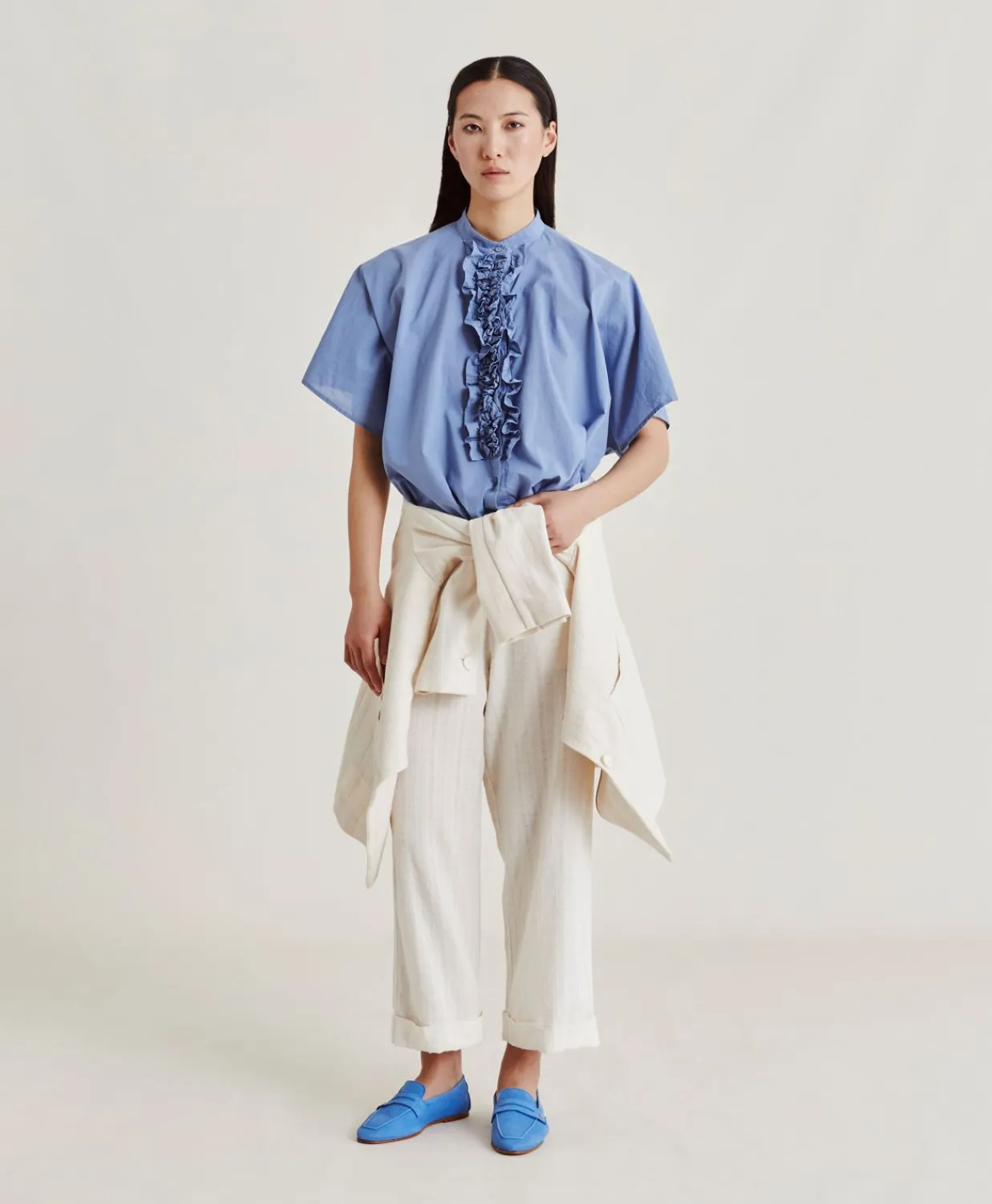 Donne Momonì Bluse E Camicie-Camica Berenice Con Voile Di Cotone - Polveroso