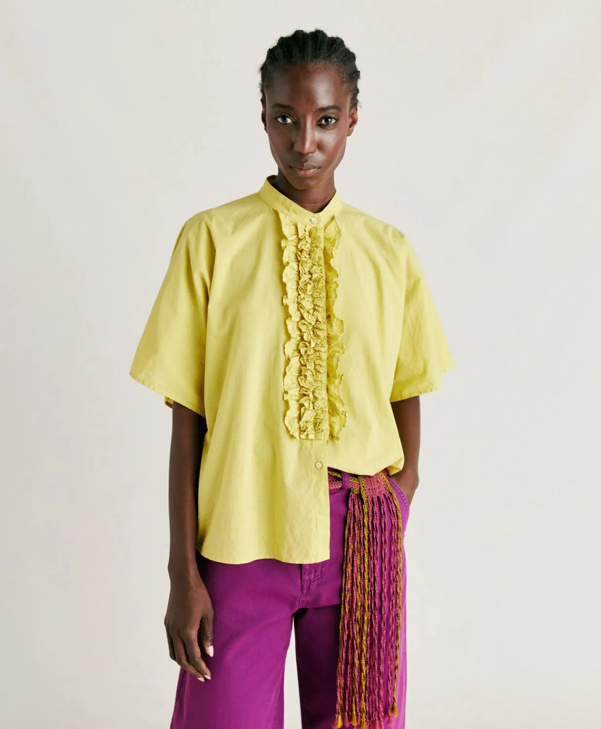 Donne Momonì Bluse E Camicie-Camica Berenice Con Voile Di Cotone - Acido