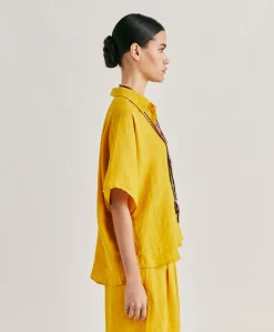 Donne Momonì Bluse E Camicie-Camica Elafonissi In Lino - Giallo Sole
