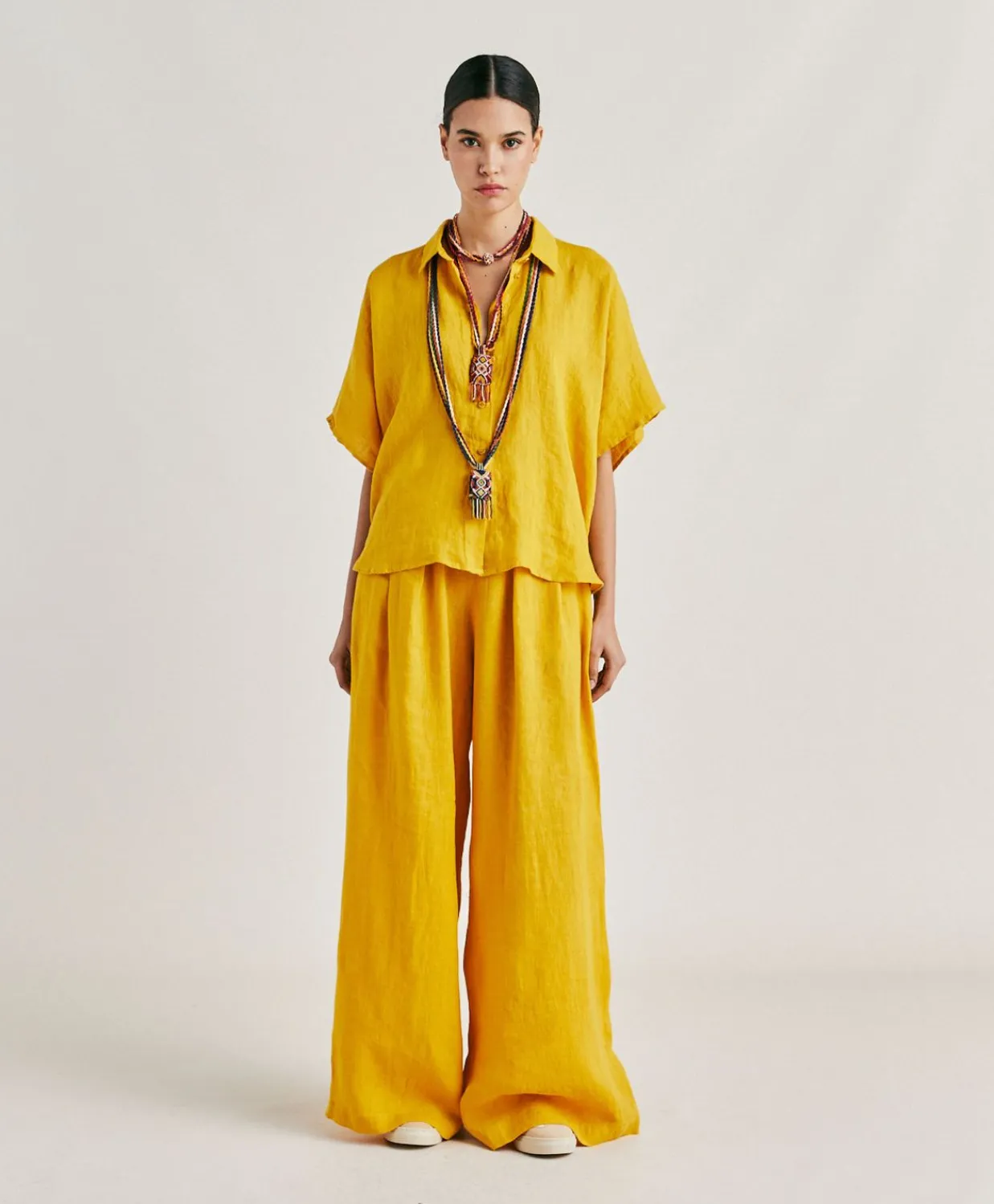 Donne Momonì Bluse E Camicie-Camica Elafonissi In Lino - Giallo Sole