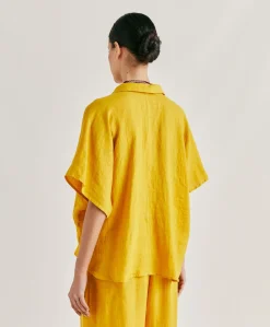 Donne Momonì Bluse E Camicie-Camica Elafonissi In Lino - Giallo Sole