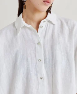 Donne Momonì Bluse E Camicie-Camica Elafonissi In Lino - Bianco Ottico