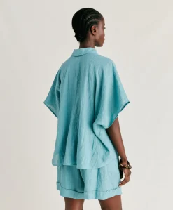 Donne Momonì Bluse E Camicie-Camica Elafonissi In Lino - Ceruleo