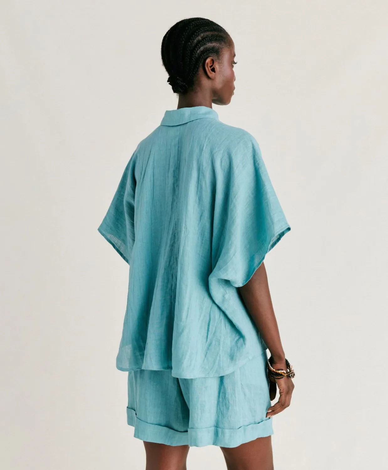 Donne Momonì Bluse E Camicie-Camica Elafonissi In Lino - Ceruleo