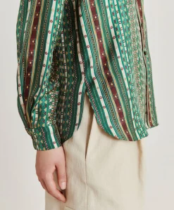 Donne Momonì Bluse E Camicie-Camicia Arles In Twill Di Seta - Verde/Multicolor