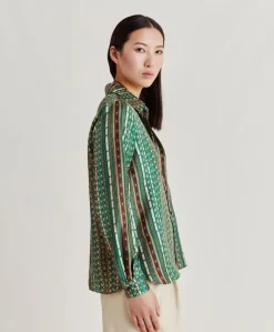 Donne Momonì Bluse E Camicie-Camicia Arles In Twill Di Seta - Verde/Multicolor