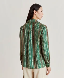 Donne Momonì Bluse E Camicie-Camicia Arles In Twill Di Seta - Verde/Multicolor