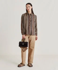 Donne Momonì Bluse E Camicie-Camicia Arles In Twill Di Seta - Nero Multicolor