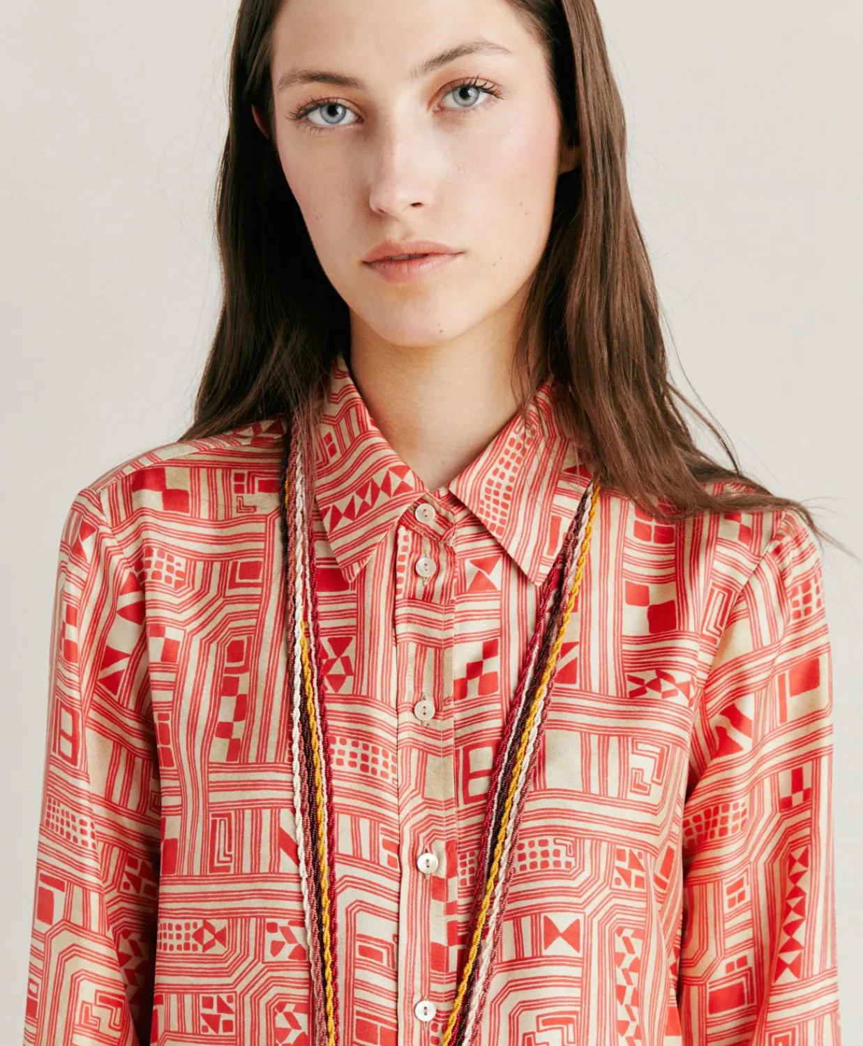 Donne Momonì Completi E Talleur-Camicia Arles In Twill Di Seta - Beige/ Corallo