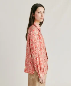 Donne Momonì Completi E Talleur-Camicia Arles In Twill Di Seta - Beige/ Corallo