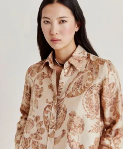 Donne Momonì Bluse E Camicie-Camicia Arles In Twill Di Seta - Cipria Multicolor