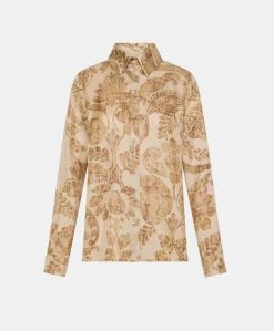 Donne Momonì Bluse E Camicie-Camicia Arles In Twill Di Seta - Cipria Multicolor