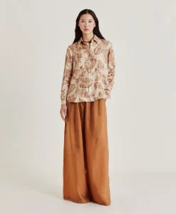 Donne Momonì Bluse E Camicie-Camicia Arles In Twill Di Seta - Cipria Multicolor