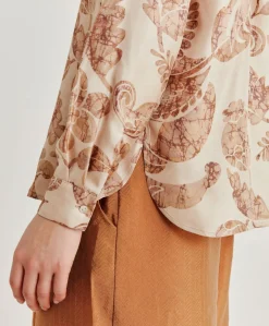 Donne Momonì Bluse E Camicie-Camicia Arles In Twill Di Seta - Cipria Multicolor