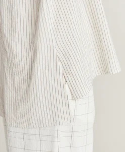 Donne Momonì Completi E Talleur-Camicia Aura A Righe In Seta Viscosa - Panna/ Caramello