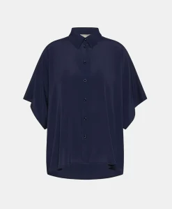 Donne Momonì Bluse E Camicie-Camicia Brooklyn In Acetato Seta - Blu Notte
