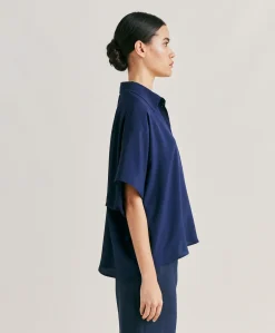 Donne Momonì Bluse E Camicie-Camicia Brooklyn In Acetato Seta - Blu Notte