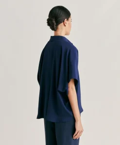 Donne Momonì Bluse E Camicie-Camicia Brooklyn In Acetato Seta - Blu Notte