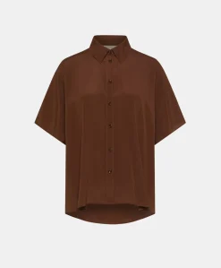 Donne Momonì Bluse E Camicie-Camicia Brooklyn In Acetato Seta - Cioccolato