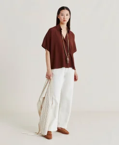 Donne Momonì Bluse E Camicie-Camicia Brooklyn In Acetato Seta - Cioccolato
