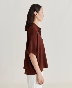 Donne Momonì Bluse E Camicie-Camicia Brooklyn In Acetato Seta - Cioccolato