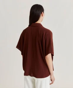 Donne Momonì Bluse E Camicie-Camicia Brooklyn In Acetato Seta - Cioccolato