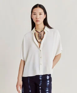 Donne Momonì Bluse E Camicie-Camicia Brooklyn In Acetato Seta - Panna