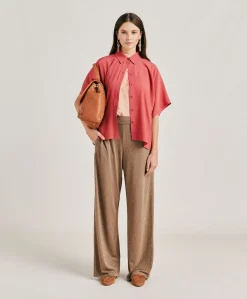 Donne Momonì Bluse E Camicie-Camicia Brooklyn In Acetato Seta - Amaranto