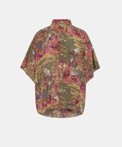 Donne Momonì Bluse E Camicie-Camicia Brooklyn In Crepe De Chine - Oliva Multicolor