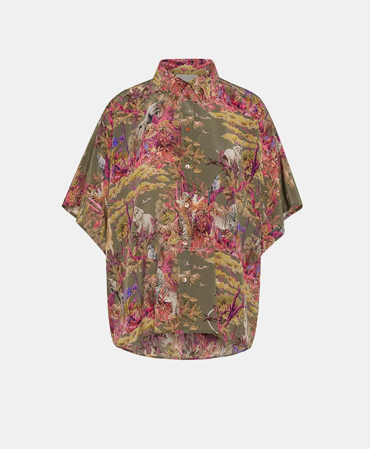 Donne Momonì Bluse E Camicie-Camicia Brooklyn In Crepe De Chine - Oliva Multicolor