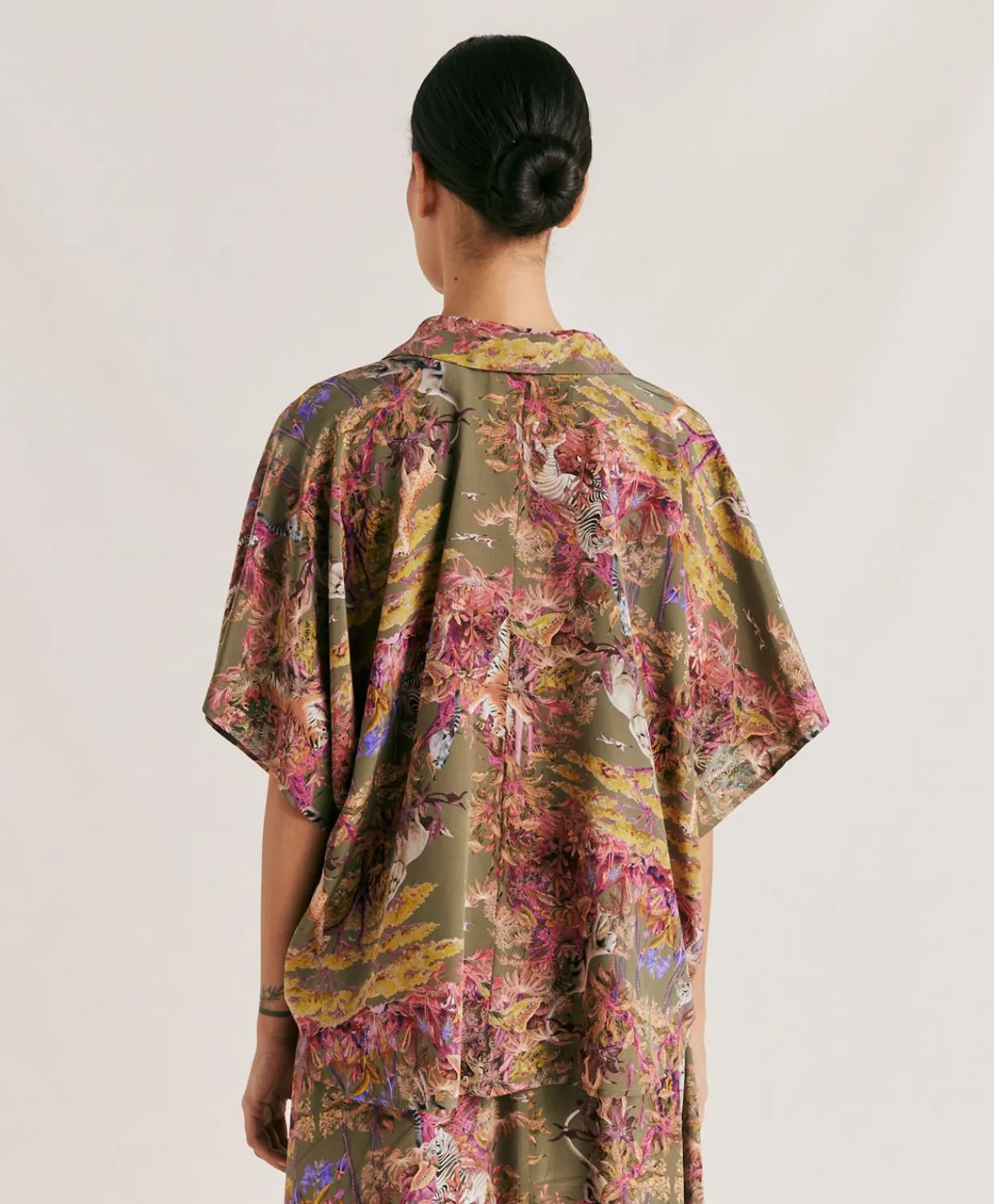 Donne Momonì Bluse E Camicie-Camicia Brooklyn In Crepe De Chine - Oliva Multicolor