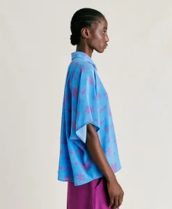 Donne Momonì Completi E Talleur-Camicia Brooklyn In Crepe De Chine - Bluette/Fucsia