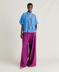 Donne Momonì Completi E Talleur-Camicia Brooklyn In Crepe De Chine - Bluette/Fucsia