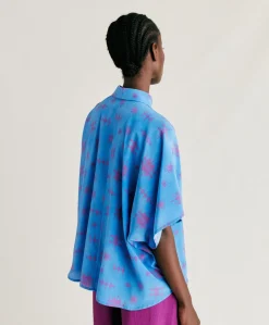 Donne Momonì Completi E Talleur-Camicia Brooklyn In Crepe De Chine - Bluette/Fucsia