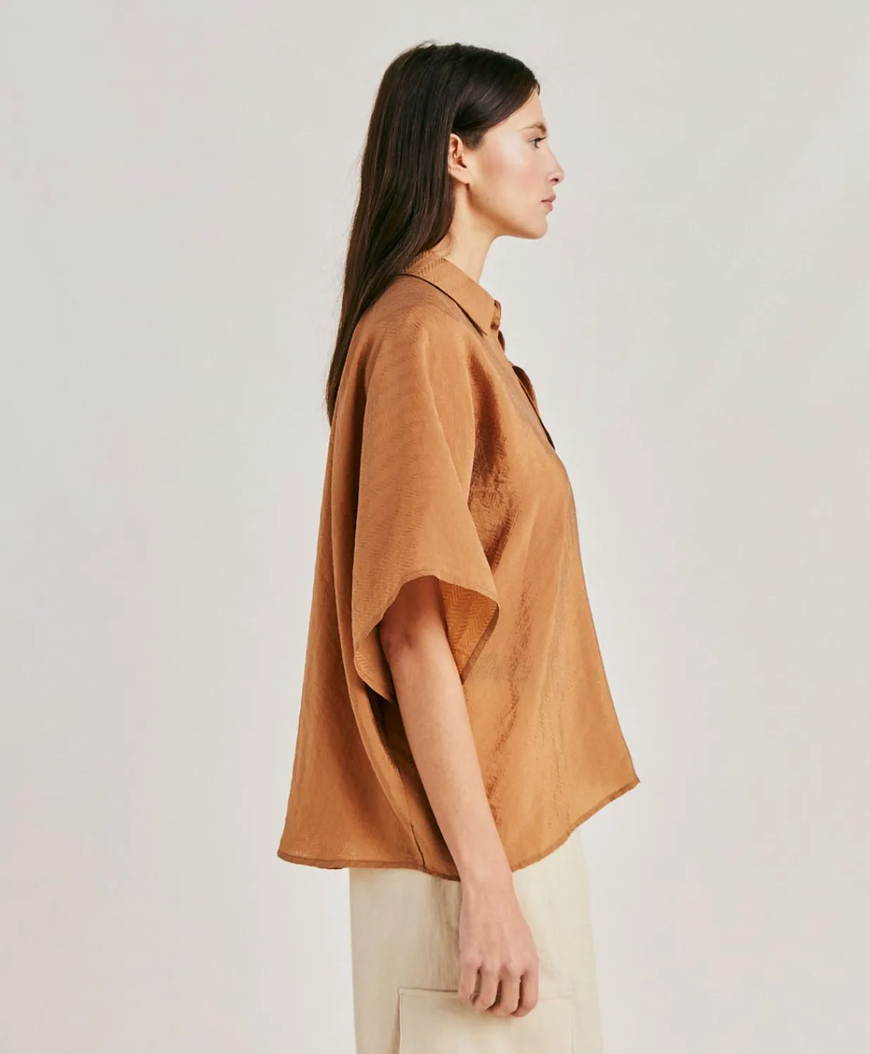 Donne Momonì Bluse E Camicie-Camicia Brooklyn In Cupro Jacquard - Liquirizia