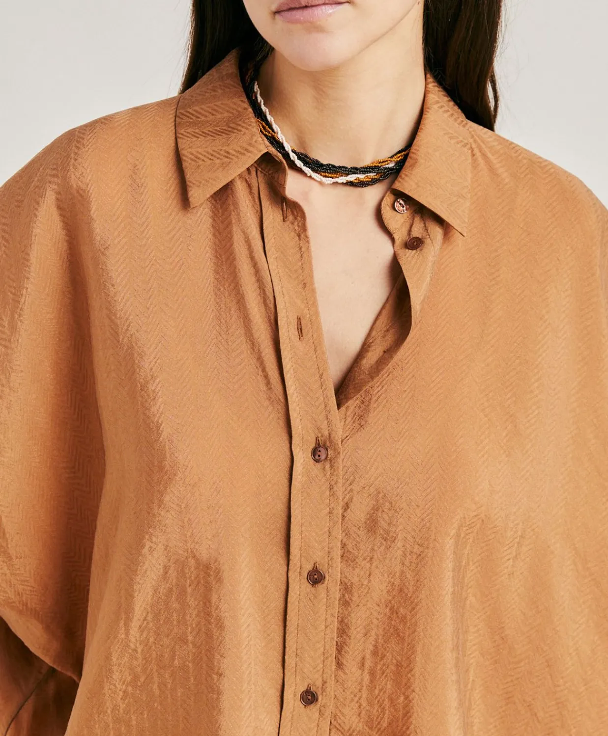 Donne Momonì Bluse E Camicie-Camicia Brooklyn In Cupro Jacquard - Liquirizia