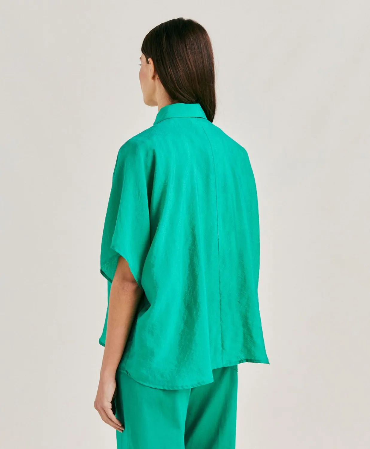 Donne Momonì Bluse E Camicie-Camicia Brooklyn In Cupro Jacquard - Smeraldo