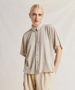 Donne Momonì Bluse E Camicie-Camicia Brooklyn In Jersey Lurex - Sabbia