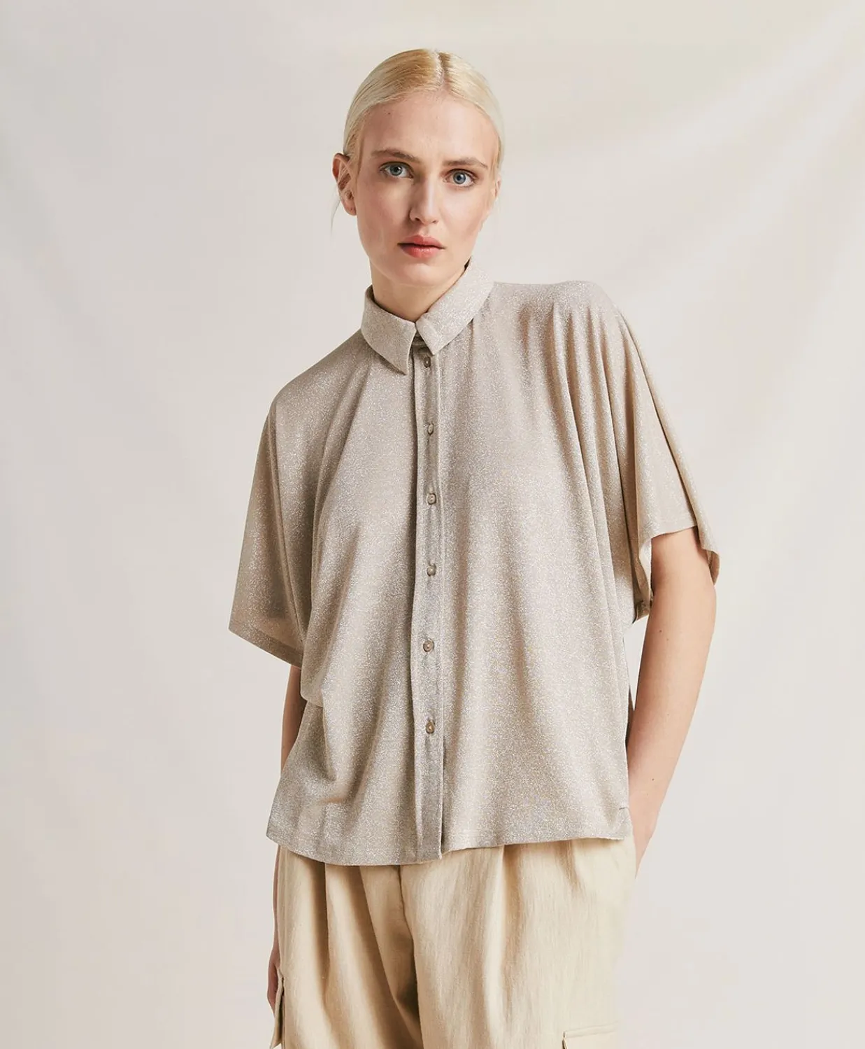 Donne Momonì Bluse E Camicie-Camicia Brooklyn In Jersey Lurex - Sabbia
