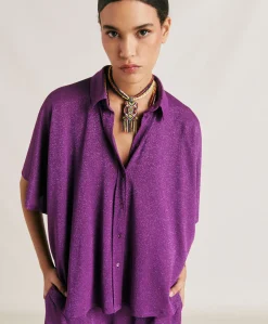 Donne Momonì Bluse E Camicie-Camicia Brooklyn In Jersey Lurex - Ciclamino