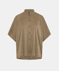 Donne Momonì Bluse E Camicie-Camicia Brooklyn In Jersey Lurex - Fango