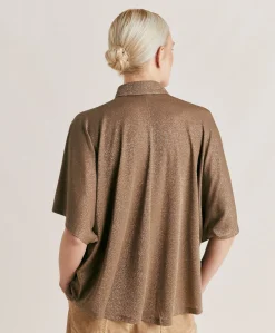 Donne Momonì Bluse E Camicie-Camicia Brooklyn In Jersey Lurex - Fango