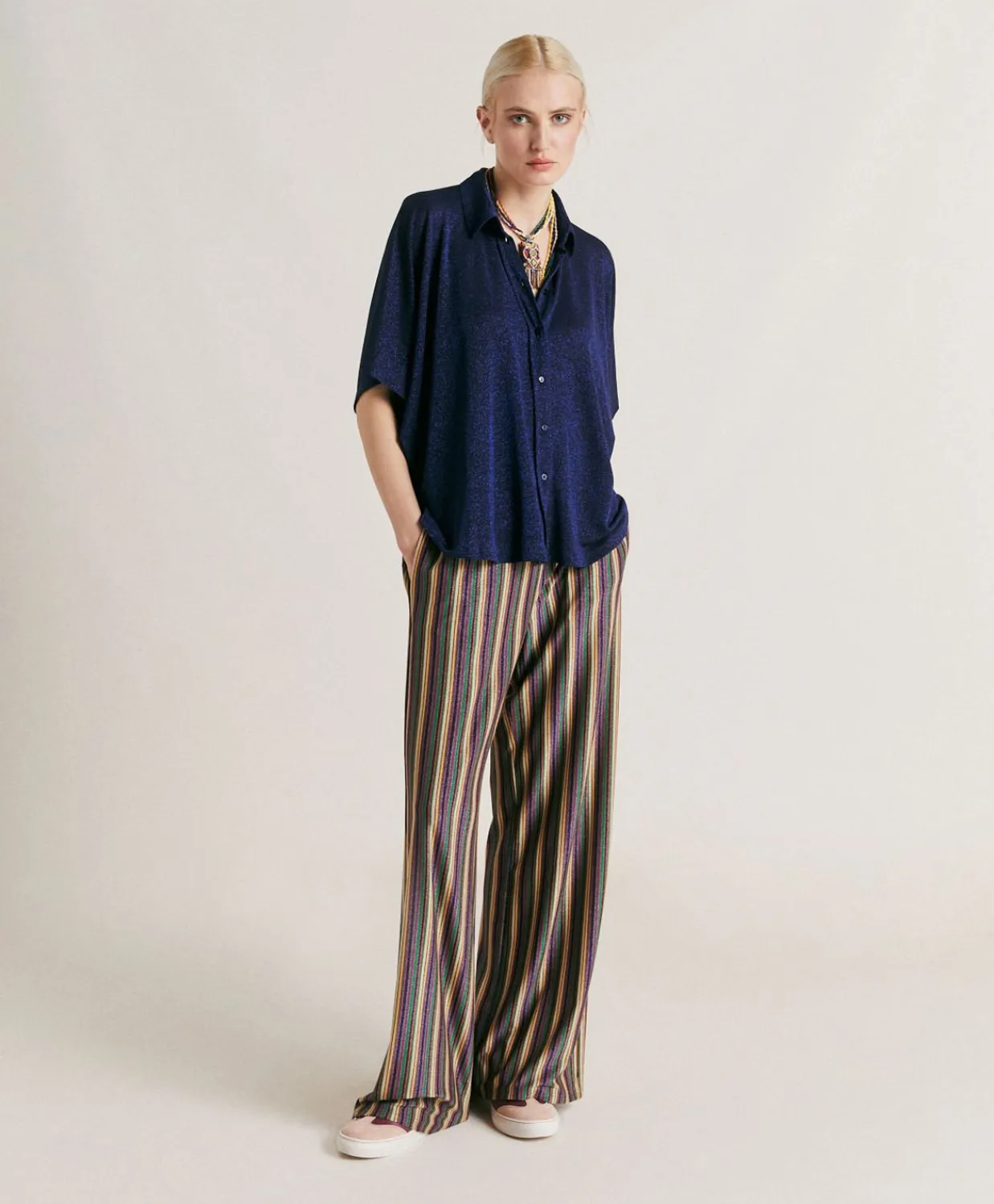 Donne Momonì Bluse E Camicie-Camicia Brooklyn In Jersey Lurex - Bluette