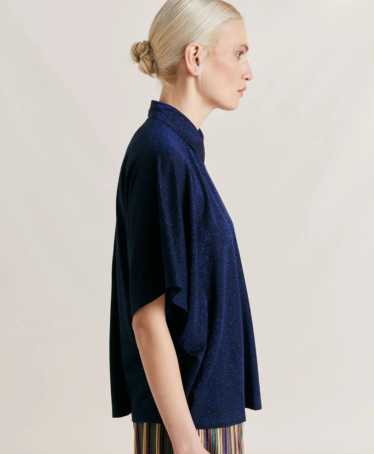 Donne Momonì Bluse E Camicie-Camicia Brooklyn In Jersey Lurex - Bluette