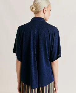 Donne Momonì Bluse E Camicie-Camicia Brooklyn In Jersey Lurex - Bluette