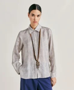 Donne Momonì Bluse E Camicie-Camicia Estreta In Viscosa Lino - Panna/Perla