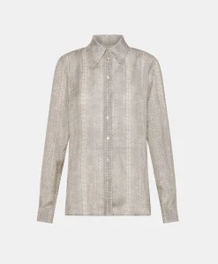 Donne Momonì Bluse E Camicie-Camicia Estreta In Viscosa Lino - Panna/Perla