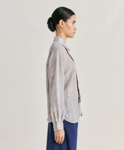 Donne Momonì Bluse E Camicie-Camicia Estreta In Viscosa Lino - Panna/Perla