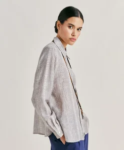 Donne Momonì Bluse E Camicie-Camicia Estreta In Viscosa Lino - Panna/Perla