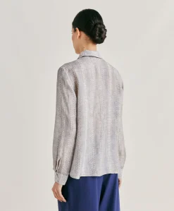 Donne Momonì Bluse E Camicie-Camicia Estreta In Viscosa Lino - Panna/Perla